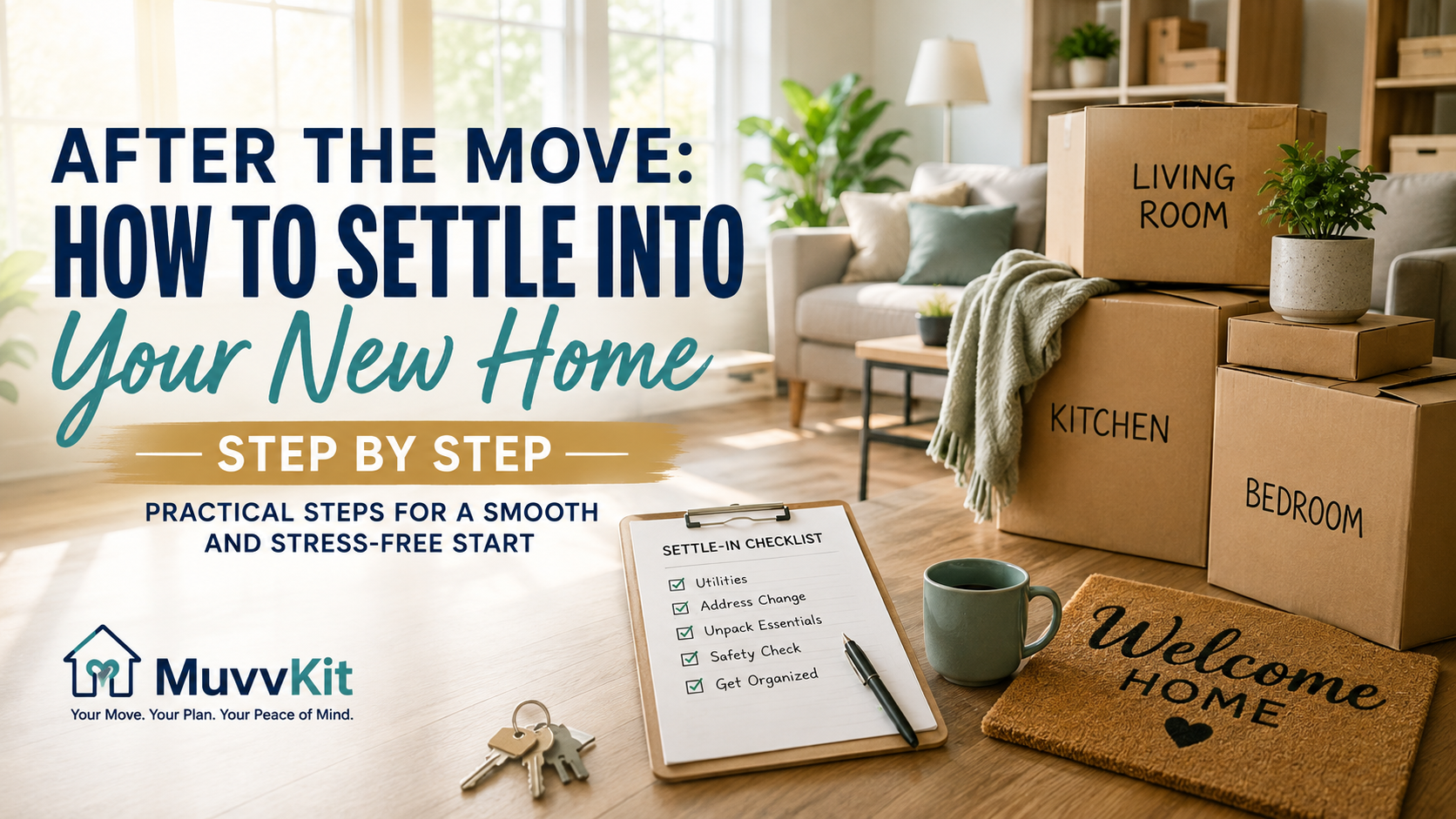 Moving boxes in a new home while settling in after a household move