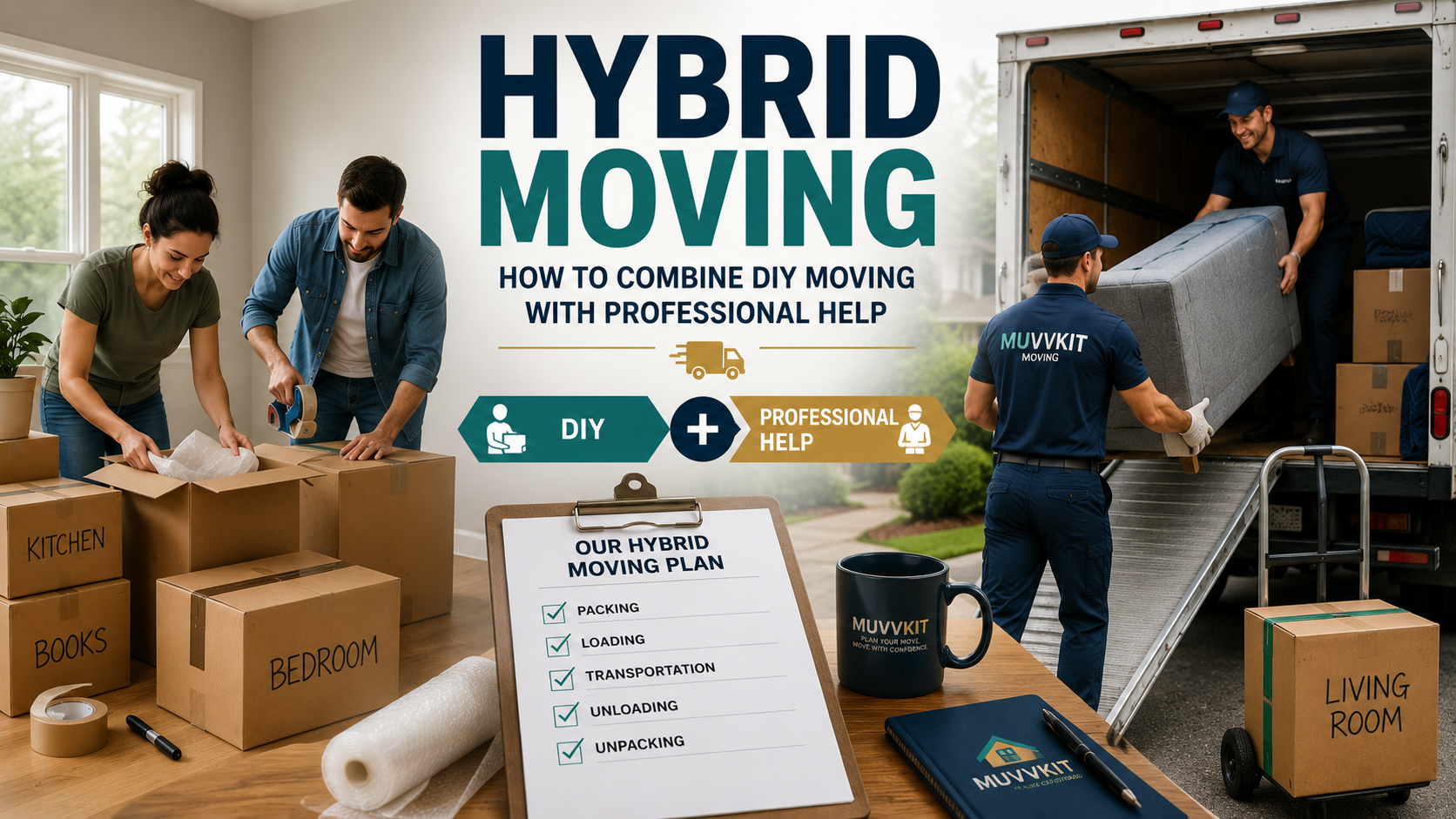 Hybrid household move combining DIY packing with professional moving help