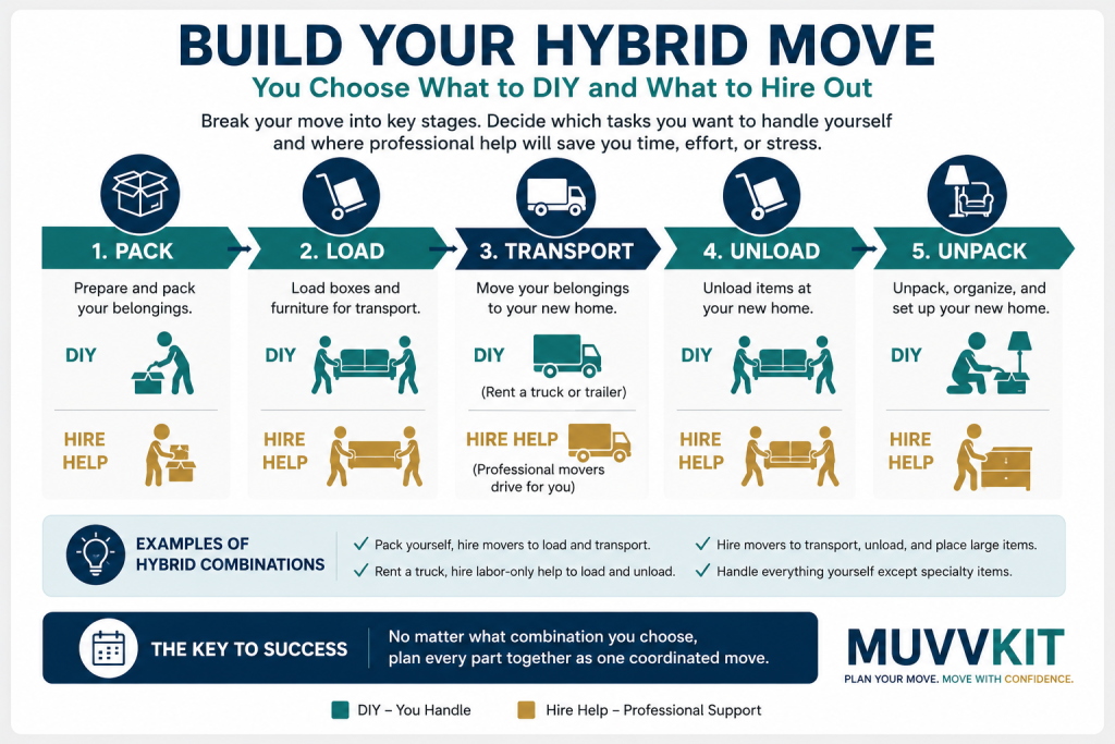 Hybrid moving process showing which household moving tasks can be DIY or hired out