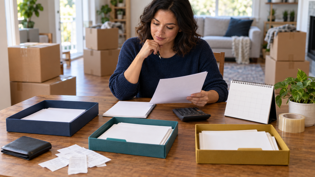 Homeowner reviewing a moving estimate with separate groups for expected costs, conditional expenses, and a reserve