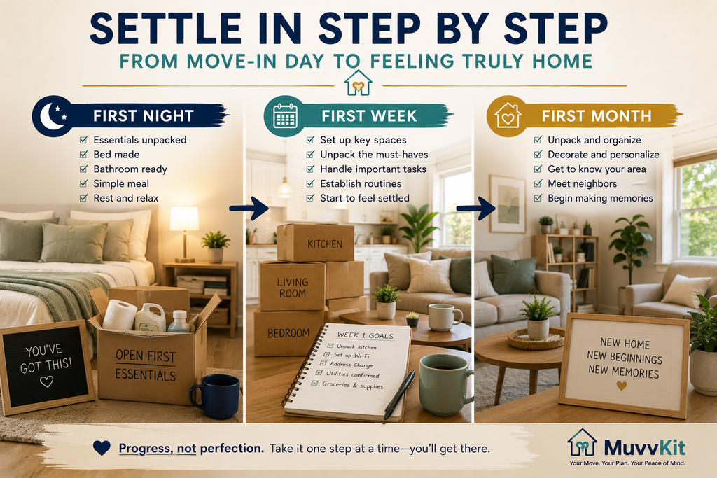 First night first week and first month checklist for settling into a new home