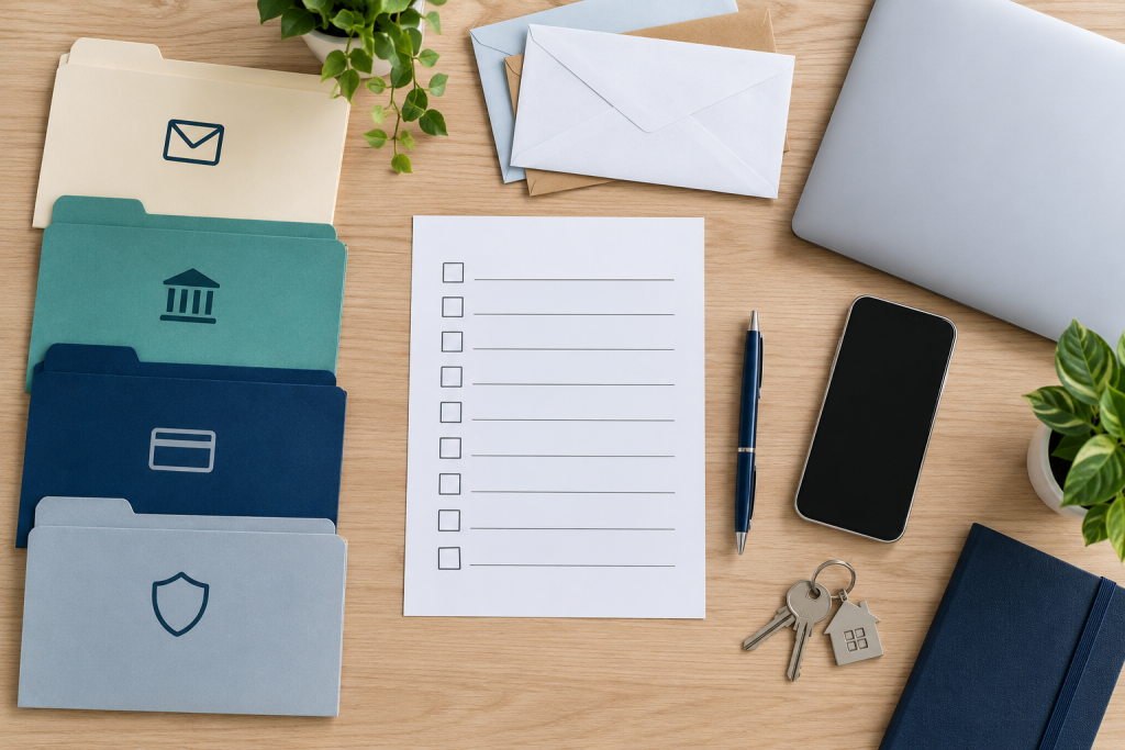 Mover organizing address updates for mail, government records, banking, and insurance