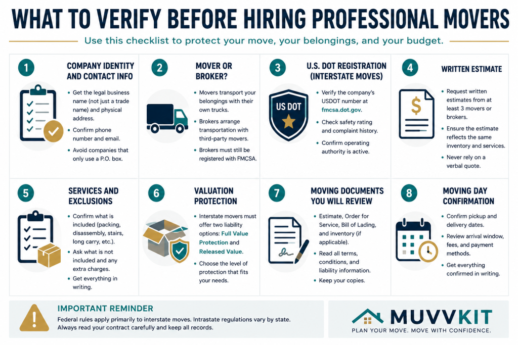 Checklist of information to verify before hiring professional household movers